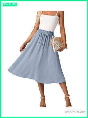 High Waist Midi Skirt with Pockets A-Line Flowy Casual Summer Skirt